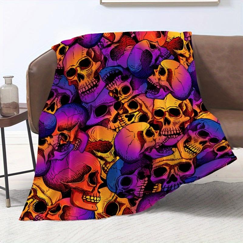 Vibrant Skulls Blanket - Soft Cozy Throw with Colorful Design, Perfect for Halloween Decor, Unique Gift for Gothic Art Lovers