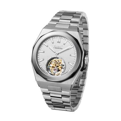 Montre unisexe mécanique à tourbillon en acier inoxydable avec cadran en cœur ouvert blanc AR-TB-13SWS