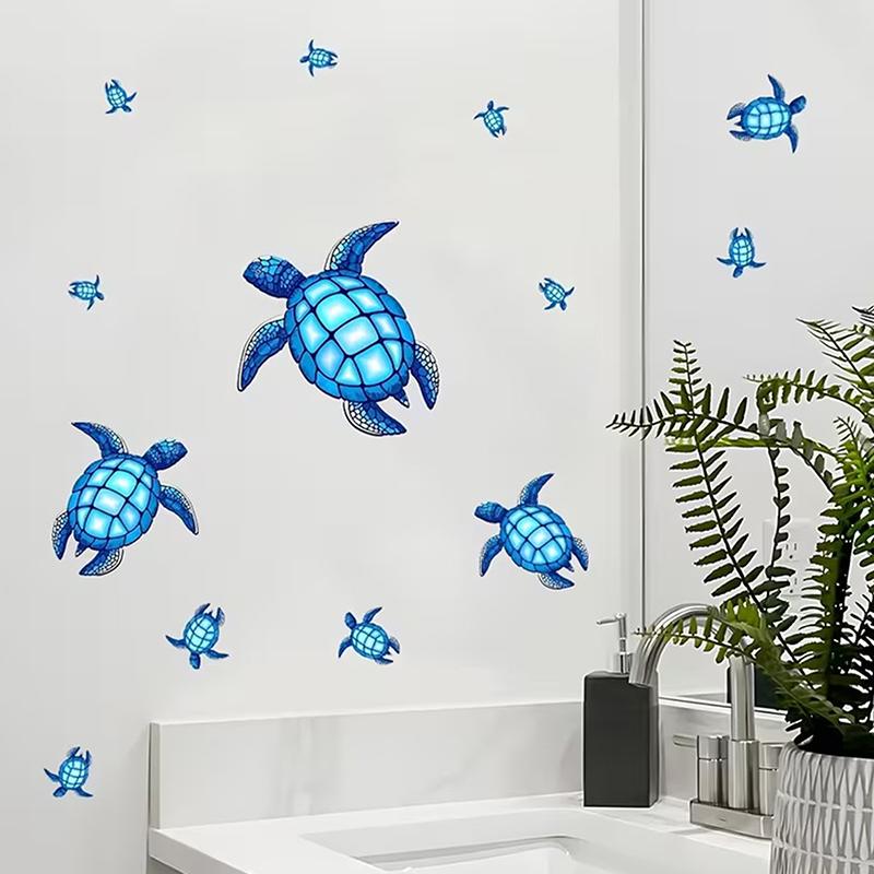 Glow-In-The-Dark Turtle Toilet Stickers Self-Adhesive Removable Wall Decals Room Decor, Glow Under Uv, Car Sticker Wall Decor