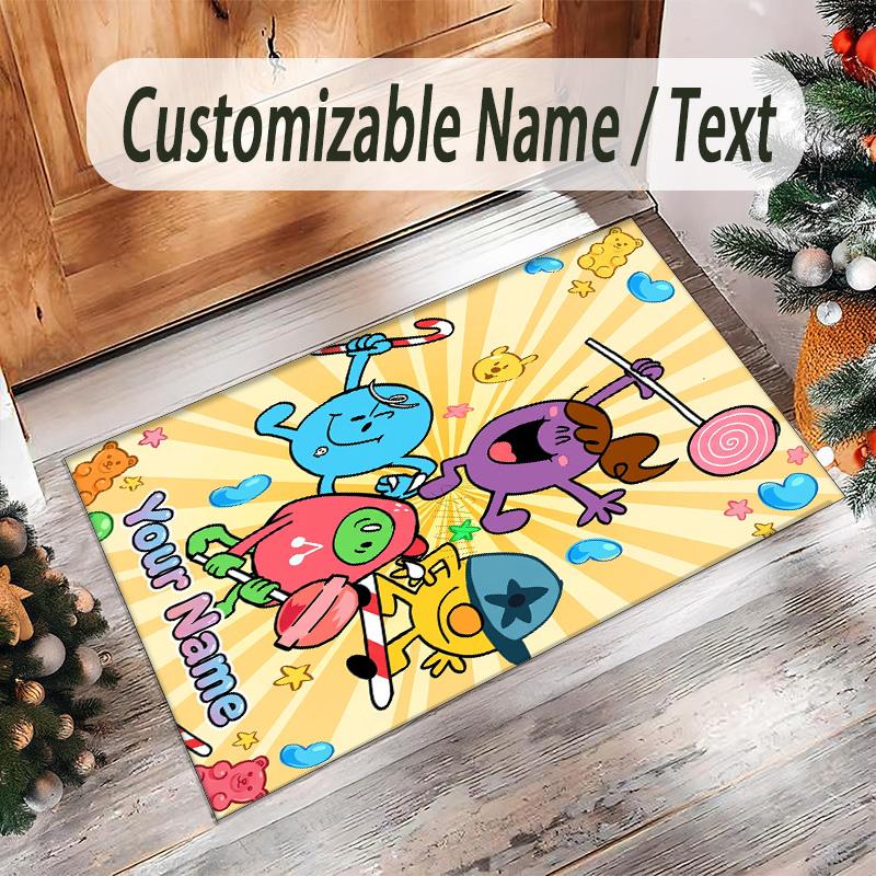 Personalized Crystal Velvet Carpet Custom Name Text,Mr. Men & Little Miss Anti Slip Area Rug For Home Decoration