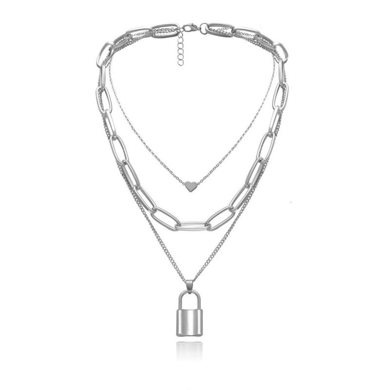 Mehrschichtiger Liebesschloss-Anhänger Choker Mode Steampunk Vorhängeschloss Herz Kettenhalskette Damenschmuck