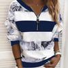 V-Ausschnitt Langarm Elastische Bündchen Pullover Sweatshirt Herbst Floral Gestreift Digital