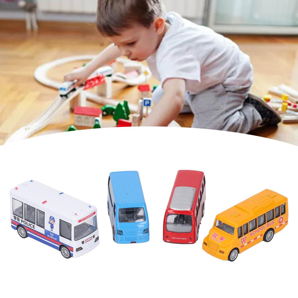4pcs Die Cast Alloy Bus Model Set Kid Simulated Exquisite Funny Pull Back Car Vehicle Toy Decoration Type A