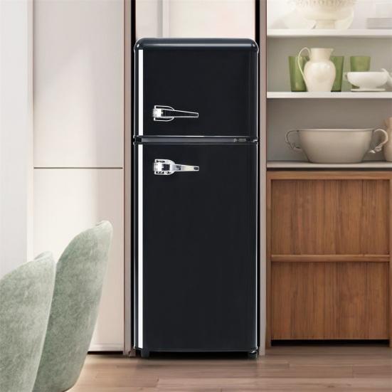 92L Retro Refrigerator LED Light Large Capacity Silver Color Handle Adjustable Temperature Sealed Adhesive Tape Red Dual Zone Refrigerator Kitchen