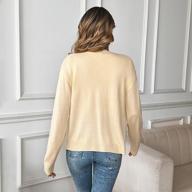 Cute Little Bear Cardigan Coat for Autumn and Winter, Simple, Sweet and Versatile Sweater for Women