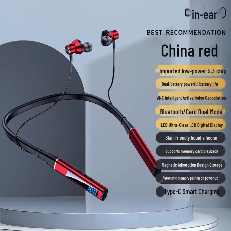 5.3 Wireless Bluetooth Neckband Earphones - High-Quality Sound, Low Latency, Digital Display, Perfect for Gaming