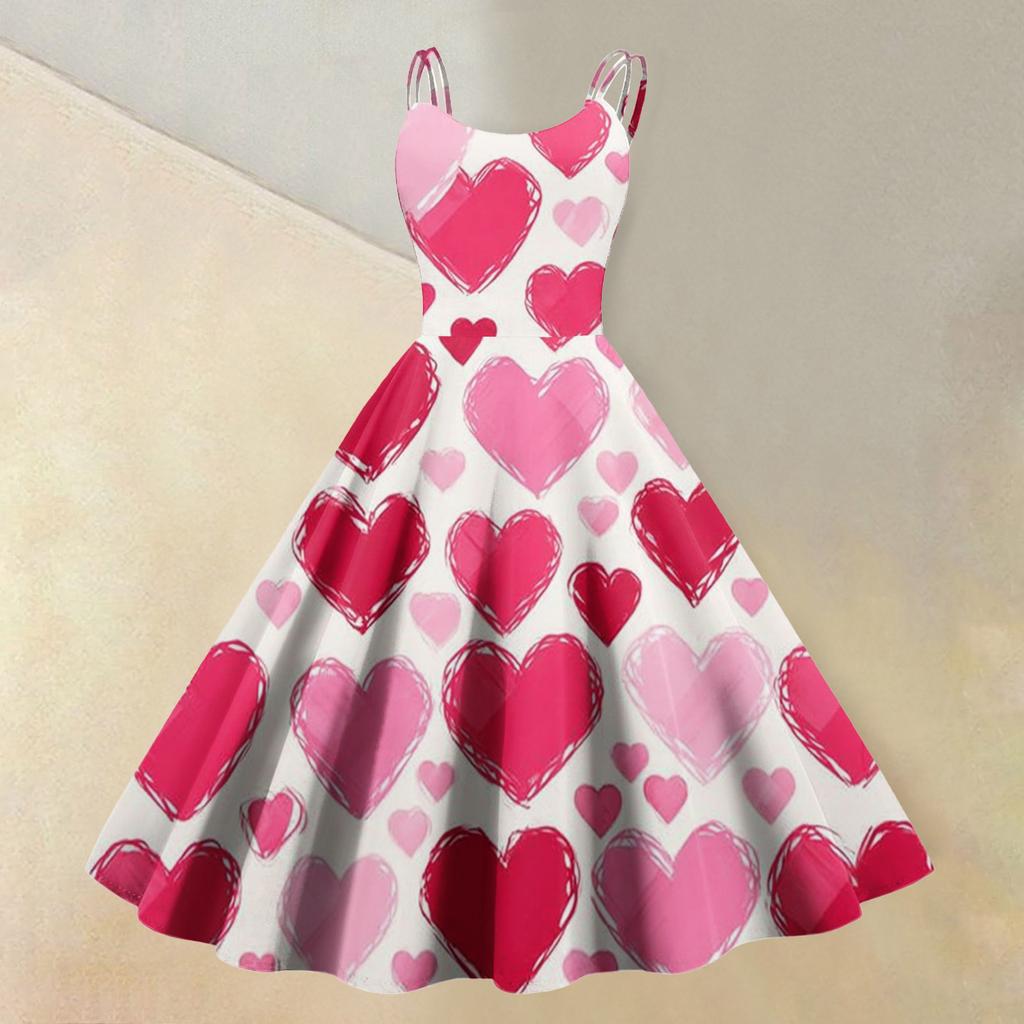 Women's Valentine's Day Love Heart Print Sexy Off Shoulder Vintage Dress