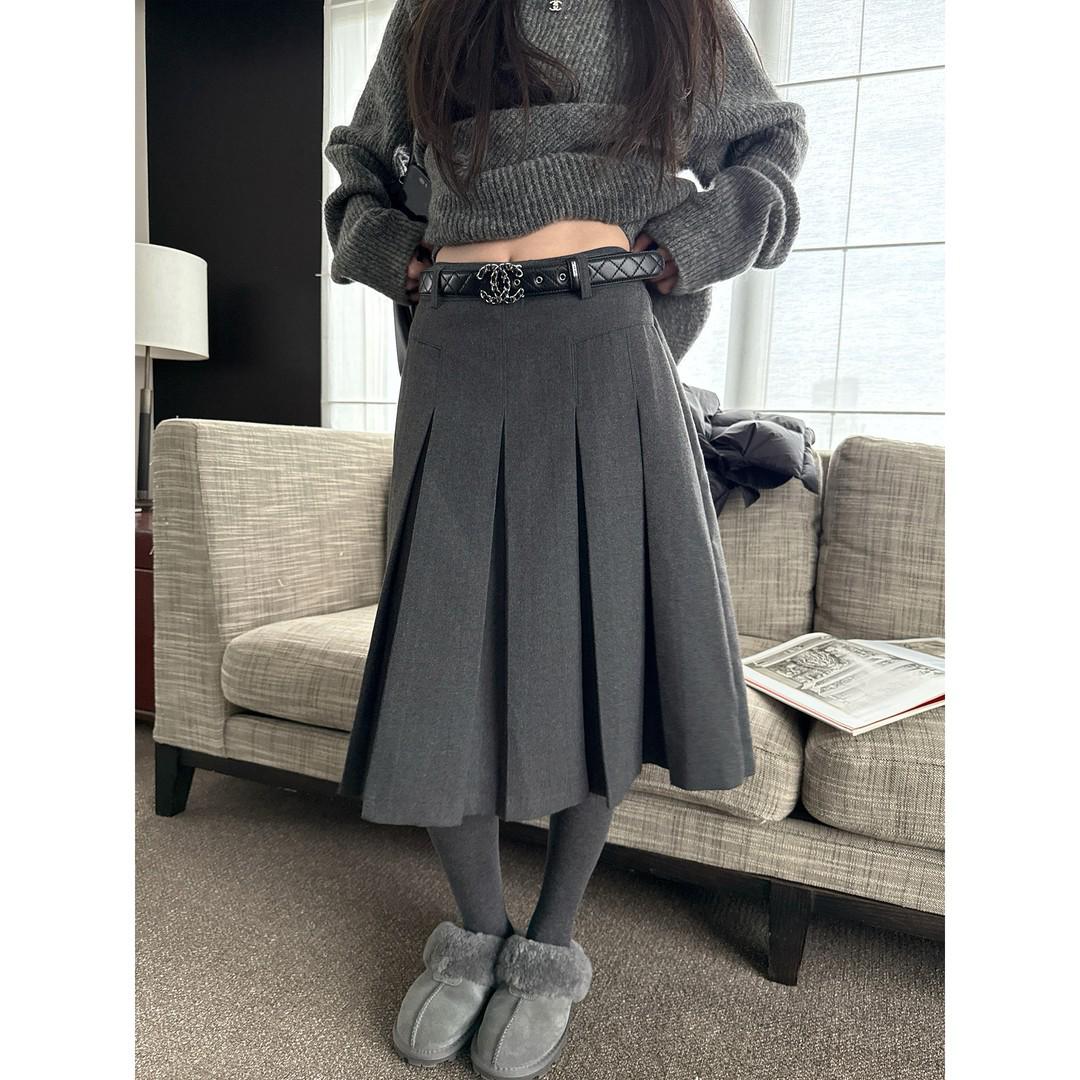 Superniniyy 2025 Women s Mid-Length Wool Pleated Skirt, Winter Style in Medium Gray. Medium серый