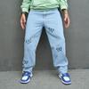 Jeans Casuales Retro Nuevos Europeos y Americanos para Hombre Pantalones Sueltos Americanos Pantalones de Pierna Ancha High Street para Hombre
