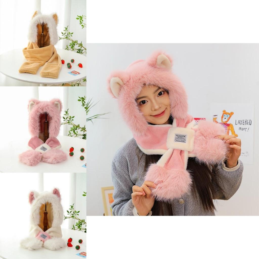 Cute Plush Bear Winter Hat And Scarf Set For Men And Women Soft Cozy Warmth