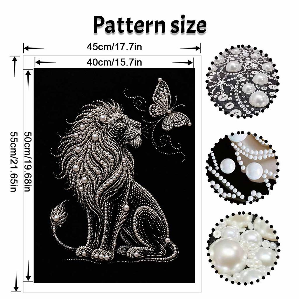 DIY Pearl Embroidery Diamond Painting Kit Majestic Lion and Butterfly Sparkling Beads Art Craft Handmade Decoration Gift for Home