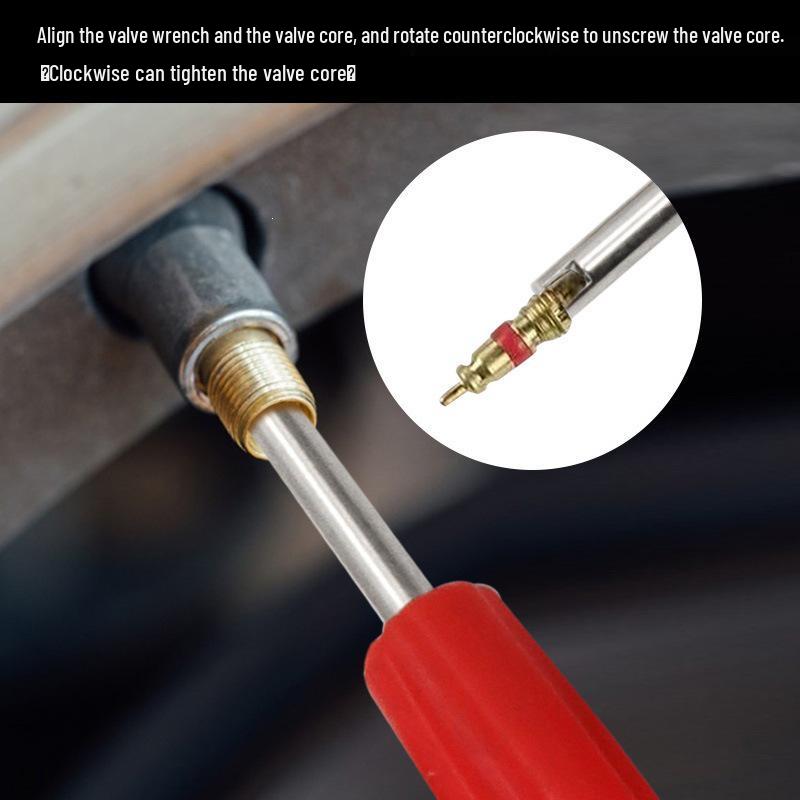 Dual-Use Portable Tire and AC Valve Core Wrench for Disassembly and Assembly