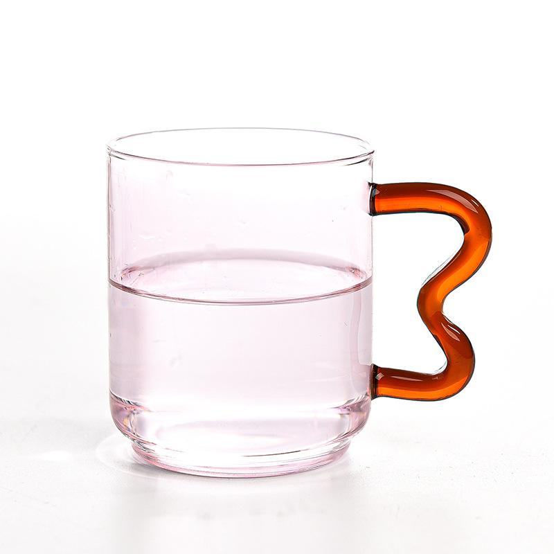 Creative Color Glass Water Cup with Handle Breakfast Milk Cup Heat Resistant High Borosilicate Cup Drinking Glasses Spoon Cups