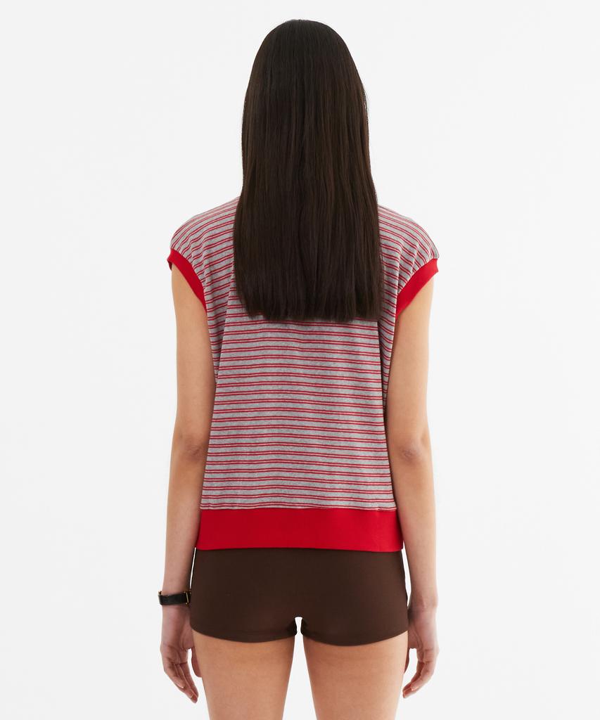 Minasu Color Combination Stripe Sleeveless_Red