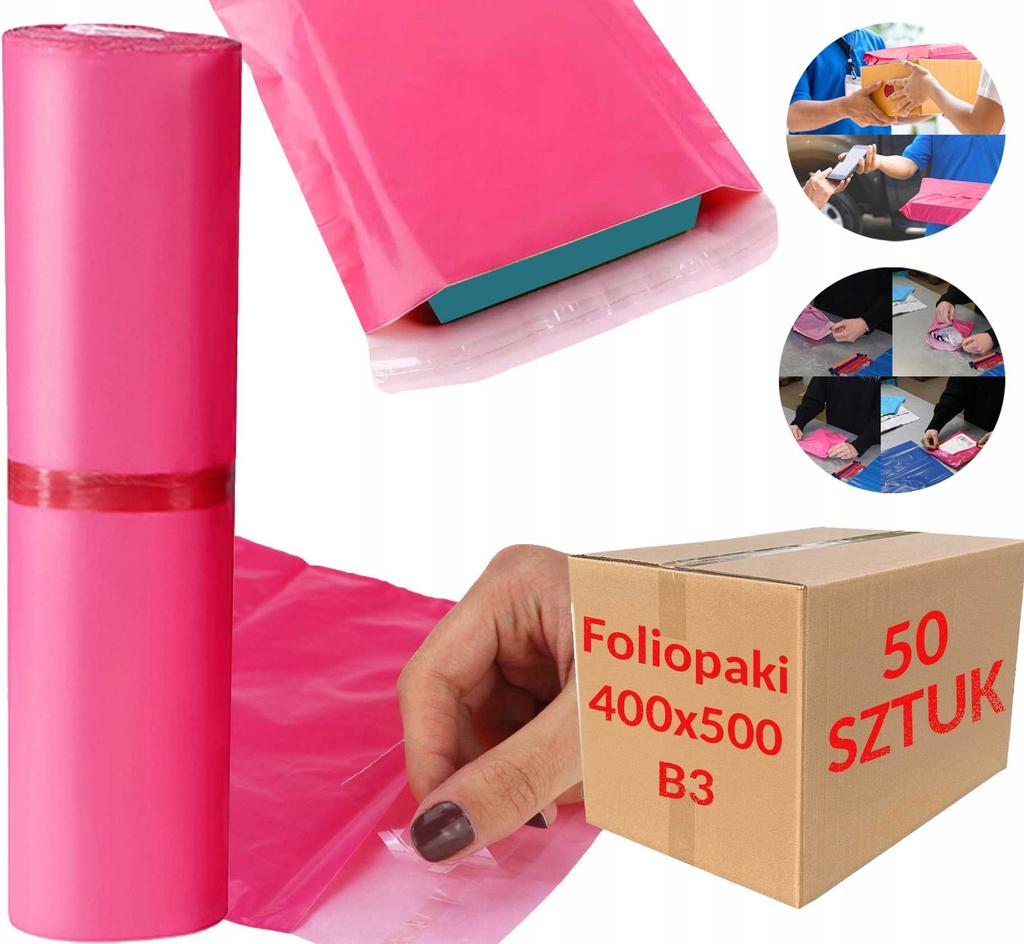 Foliopaki Kurierskie Różowe B3 400X500Mm - 50 Szt.
