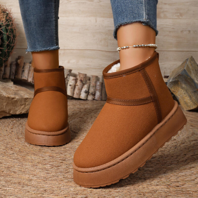 Fashion Soft Non Slip Thick Bottom Snow Boots Women 2025 Winter Classic Solid Suede Ankle Boots with Platform Warm Plush Shoes for Woman