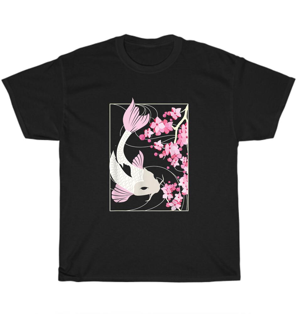 

Vintage Retro Cherry Blossom Japanese Fish Koi Carp Jinli Nishikigoi T-Shirt NEW S