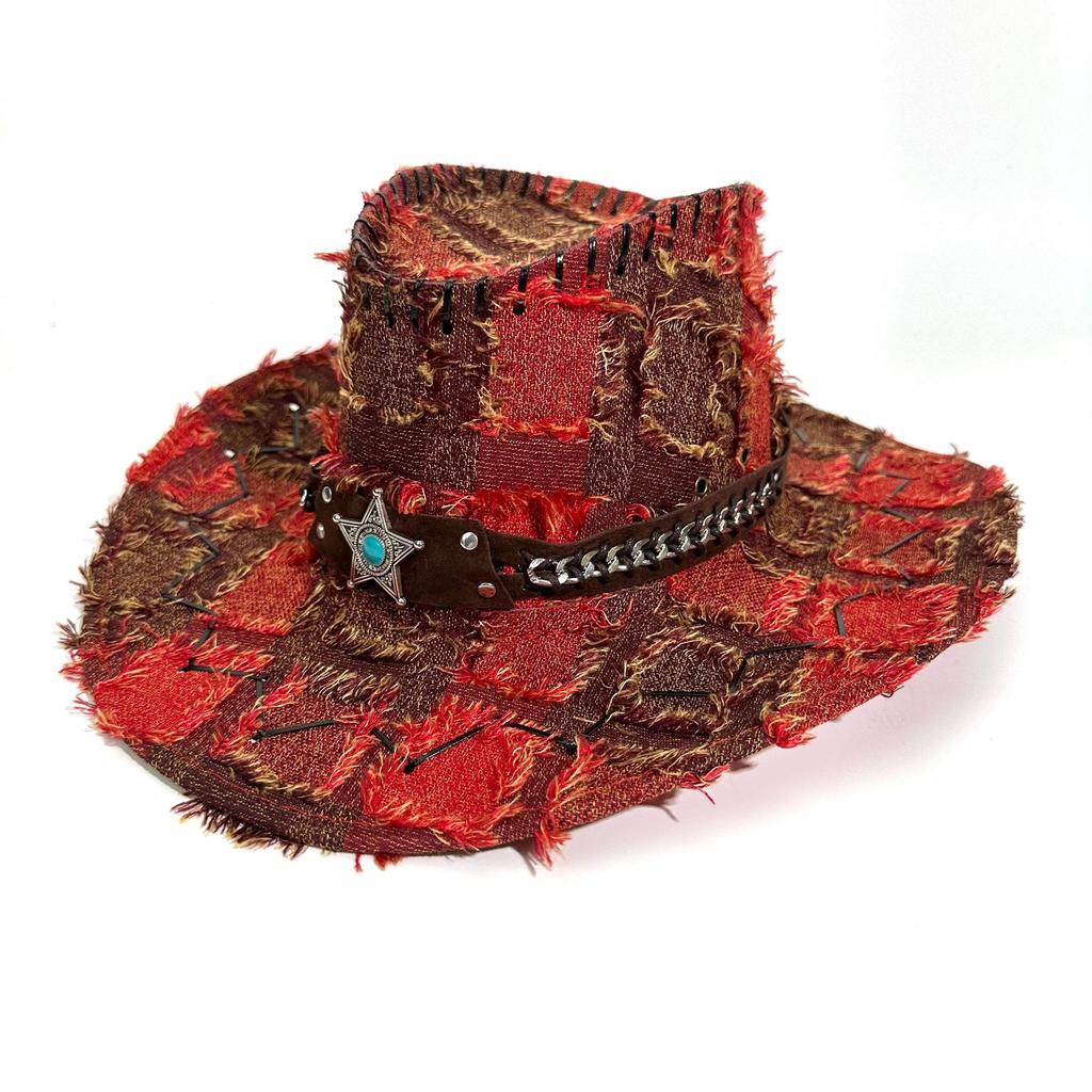 Retro Blue Western Cowboy Hat Women'S Spring And Summer Travel Sun Protection Big Brim Sun Hat Burr Rim Knight Hat Men