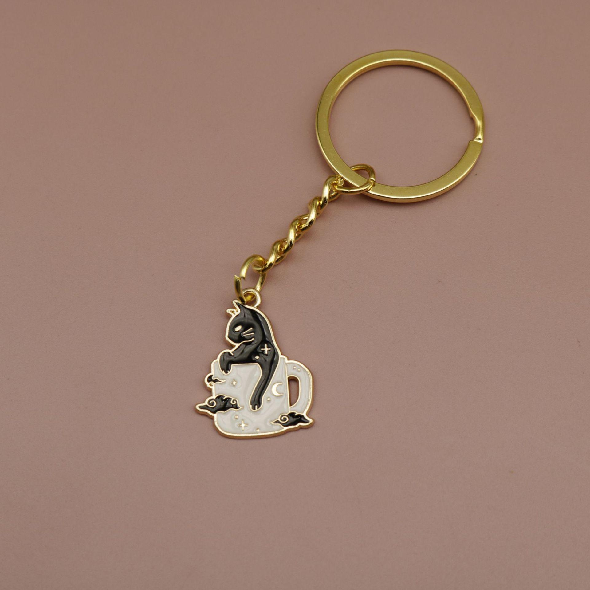 Simple Drip Coffee Cat Keychain Pendant