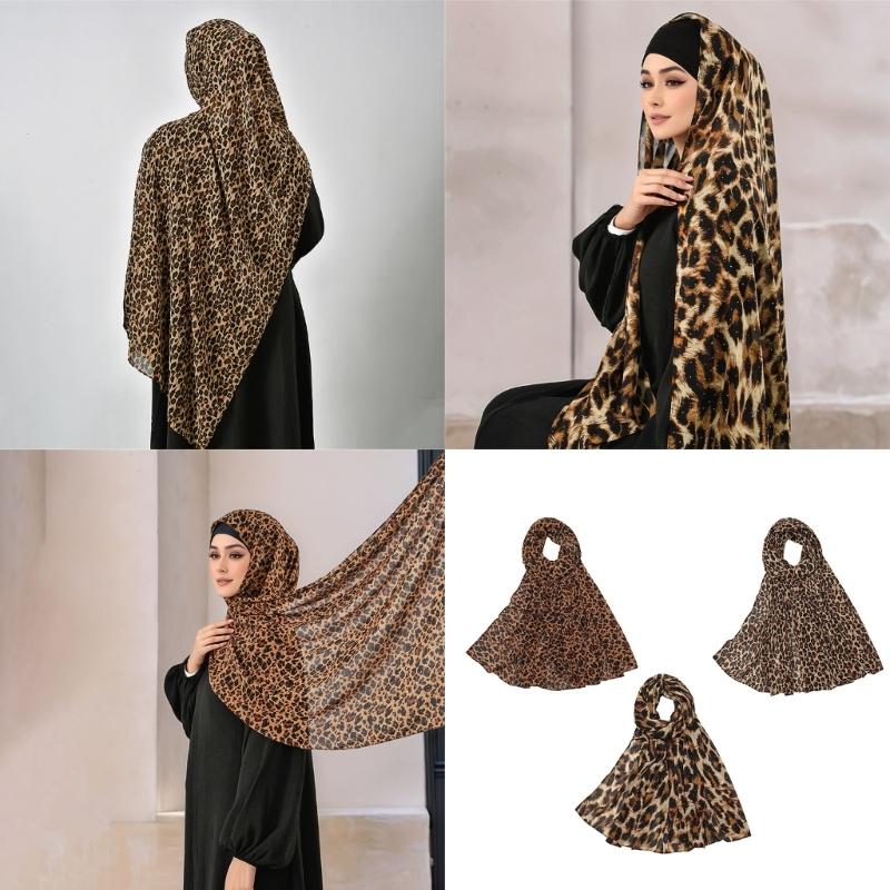 Leopard Pattern Scarf Lightweight Polyester Neckerchief Shawl Elegant Head Wrap Lady Girls Fashion Accessory