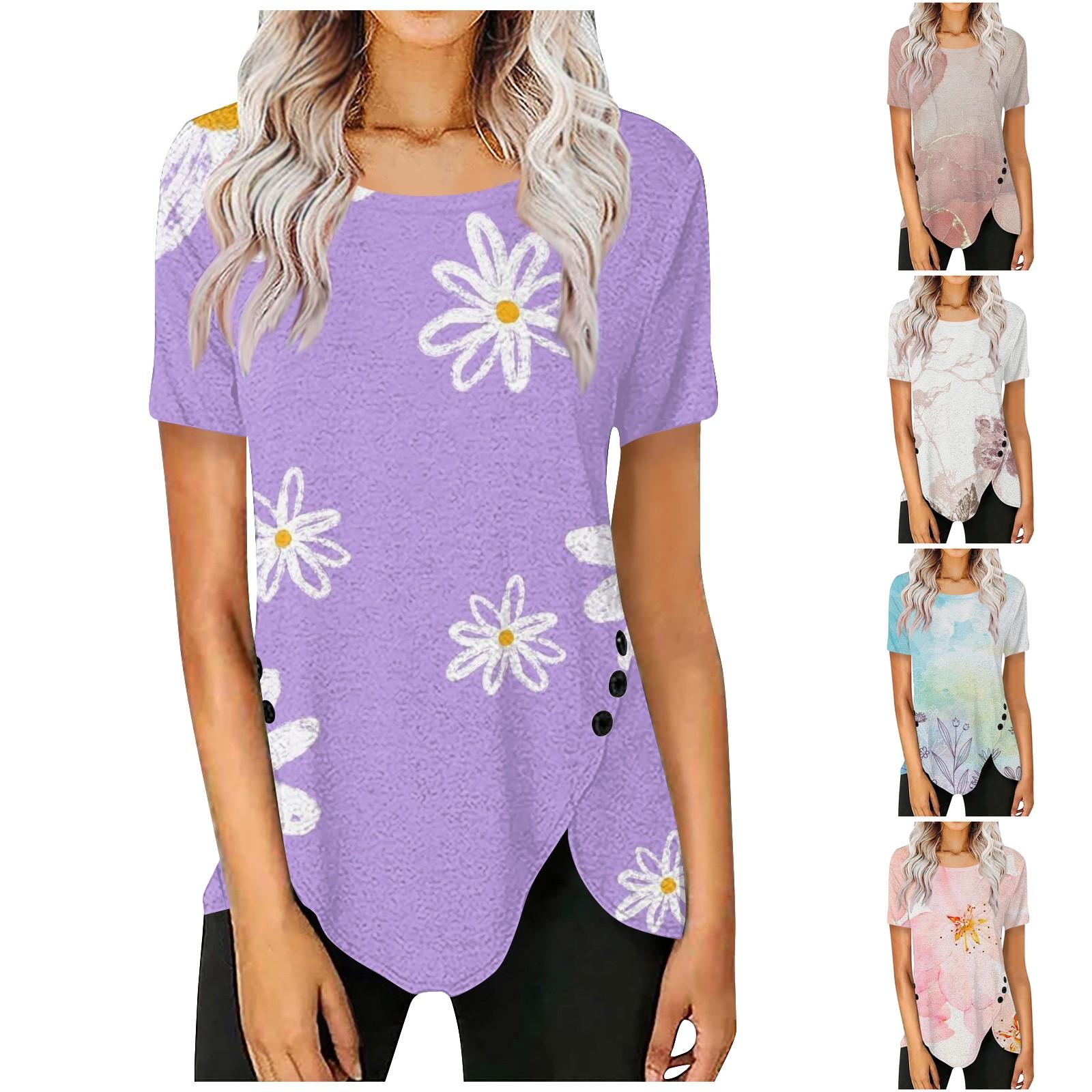 

(Острая курица)Женская футболка с коротким рукавом и круглым вырезом, повседневные топы с цветочным принтом