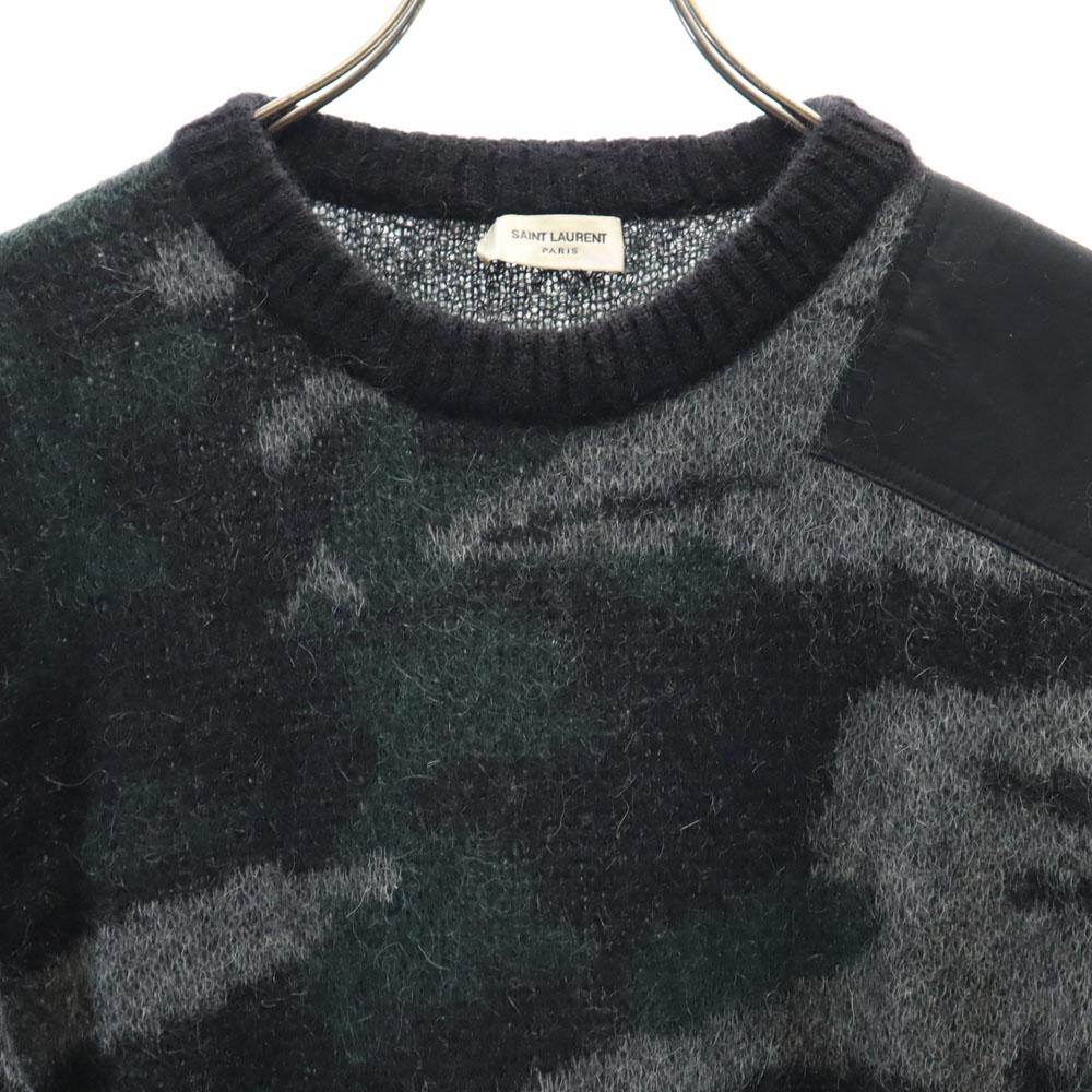 Saint Laurent Mohair Blend Camouflage Pattern Long Sleeve Command Sweater Men's Used