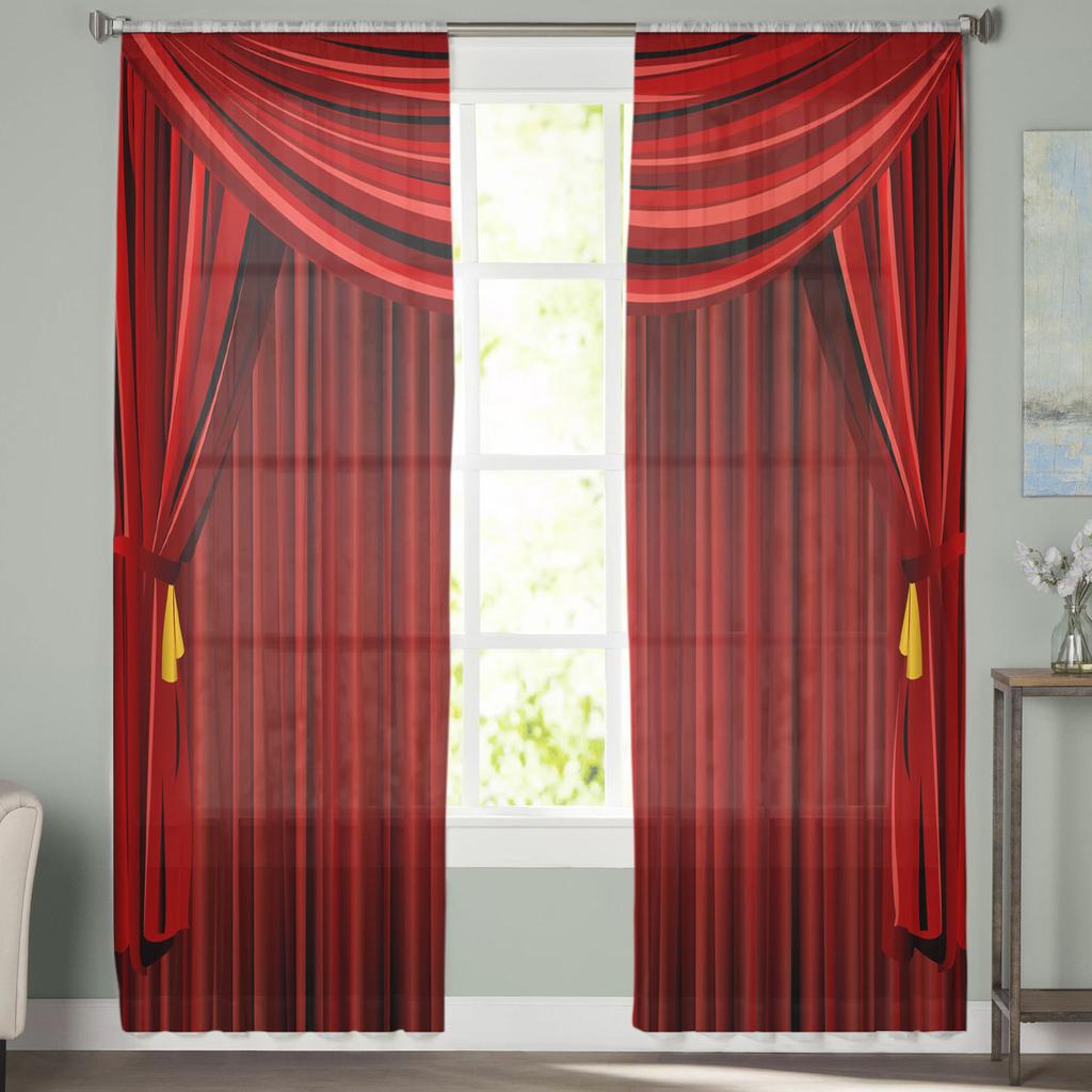 Červené Závěsy Fáze Tyl Závěsy Do Obývacího Pokoje Průsvitný Závěs Ložnice Voál Dekorativní Okenní Dekorace
