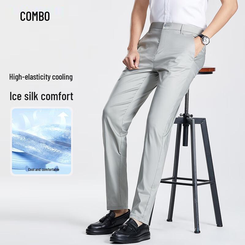 Kangbo Men's Tencel Blend Straight-Leg Cooling Wrinkle-Free Business Casual Pants