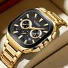 CURREN Men Square Quartz Watch Multifunction Chronograph Green Dial Waterproof Calendar Stainless Steel Mens Business Wristwatch
