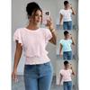 Damen Unifarben Lässig Ausgeschnitten Spitze Ärmel Rundhals Kurzarm T-Shirt, Europäischer Amerikanischer Stil Frühling Sommer Oberteil