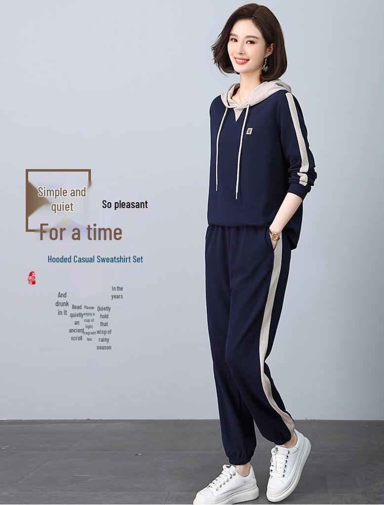 Women's Plus Size Autumn Two-Piece Set: Fashionable Sweatshirt & Loose Sportswear Pants