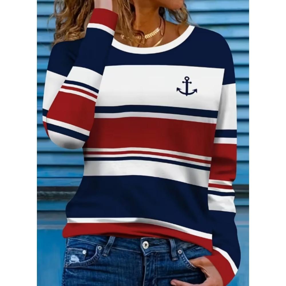 Summer Fashion Women's Casual Long-sleeved Printed T-shirt Top