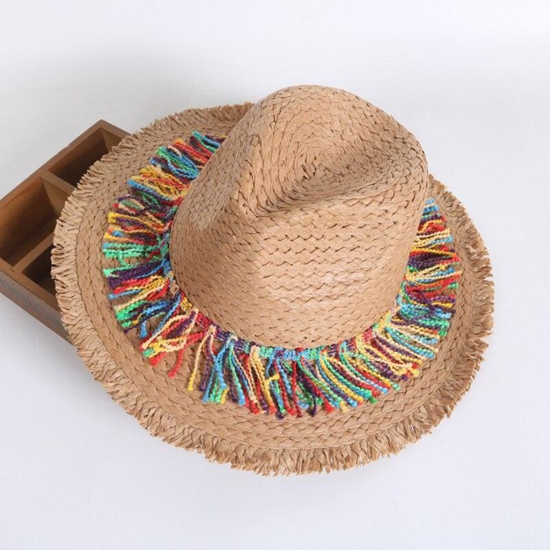 Chapeaux de plage pour femme Tassel de couleur Été Paille Extérieur Chapeaux de soleil pour femme Chapeau Chapeau d'été