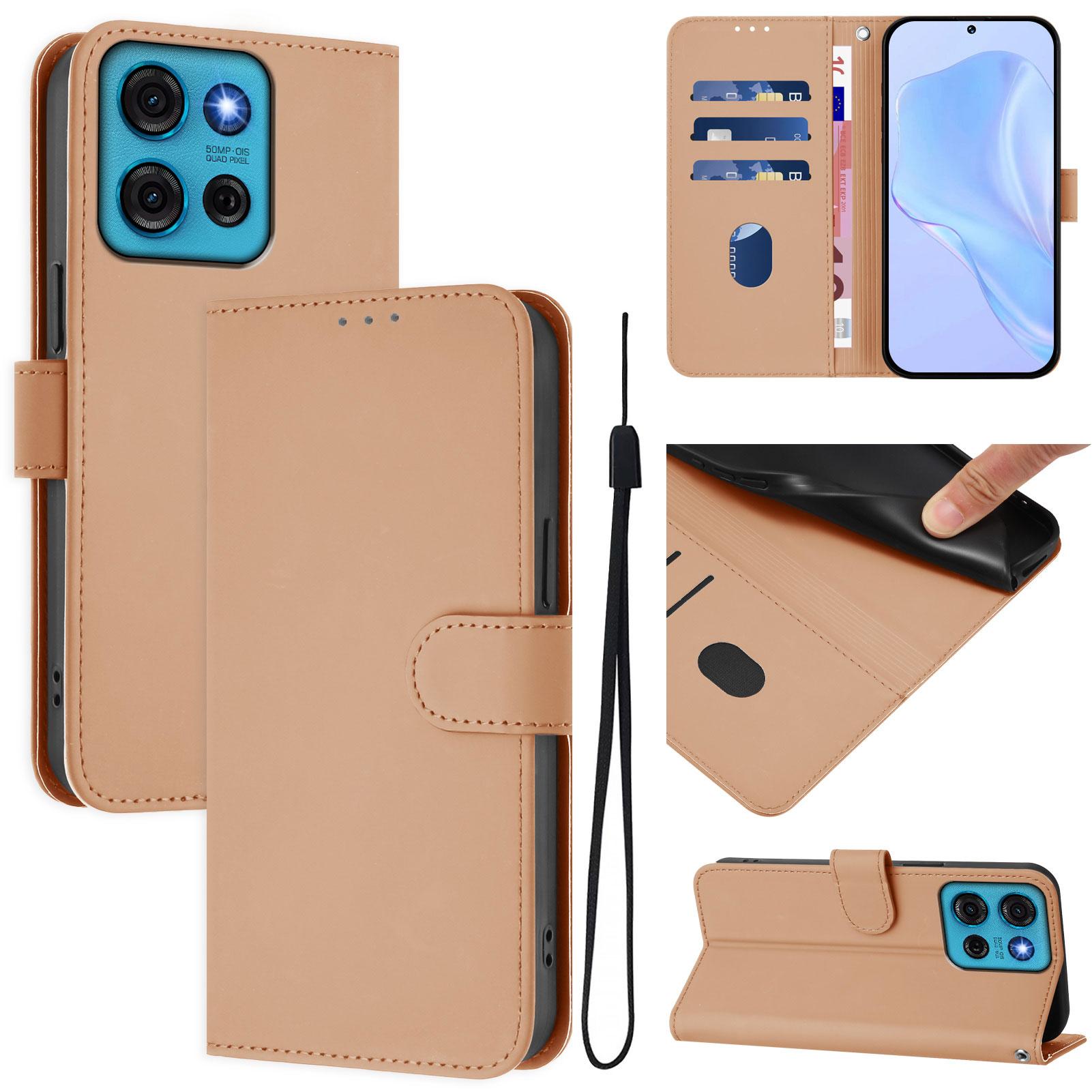 

For Motorola Moto G75 5G Case Solid Color Wallet Leather Phone Cover with Strap Nude