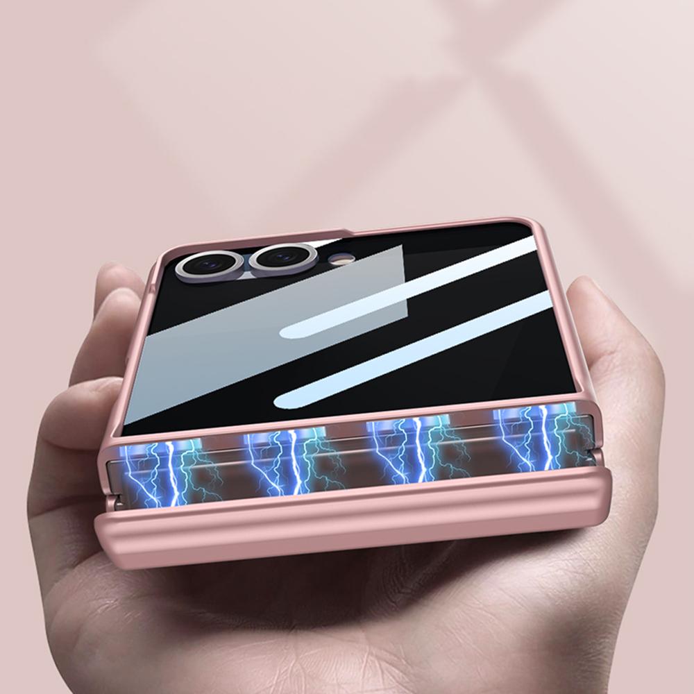 GKK For Samsung Galaxy Z Flip7 5G Case Magnetic Hinge Protection PC Phone Cover with Anti-Spy Tempered Glass Film