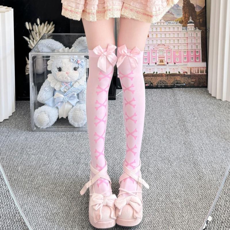 Außenhandel Vier Jahreszeiten Lolita Schleife Strümpfe Rosa Knochen Halloween Kniestrümpfe Grenzüberschreitend Süßes Mädchen