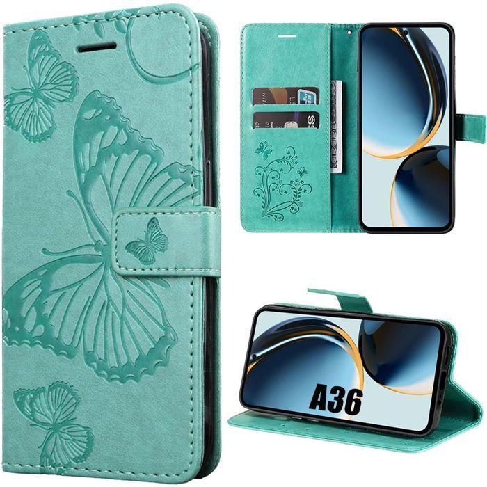 Coque de protection - BOOLING - pour Samsung Galaxy A36 - Motif Papillon - Cuir Synthétique - Vert