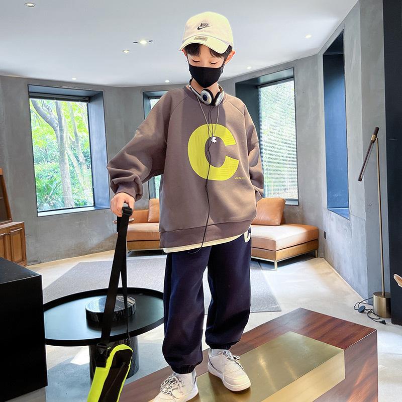 Boys fashion suit new children's autumn sweater sportswear middle and large children spring and autumn models handsome fashionable tide