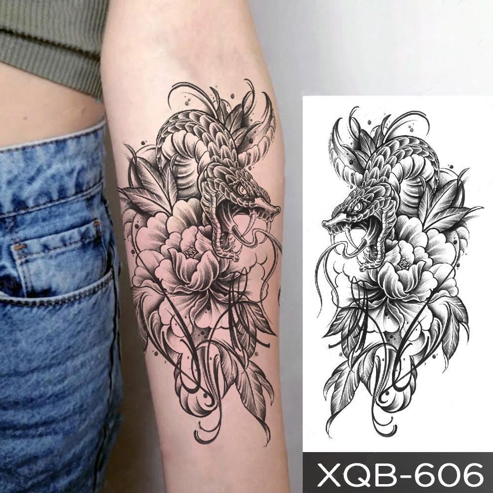 1 STÜCK 210*114 MM Coyote Katze Löwe Meerjungfrau Temporäre Tattoos Für Männer Frauen Schwarz Mond Schlange Schwert Tattoos Aufkleber Gefälschte Line Art Tattoo