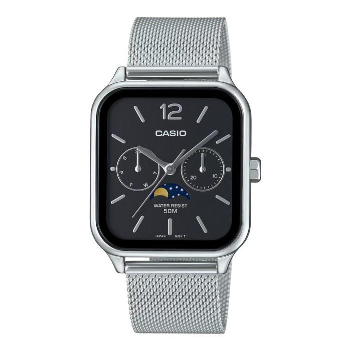 Casio Standard Moon Phase Analog Men s Watch MTP-M305M-1AV, Black Metal Mesh Band