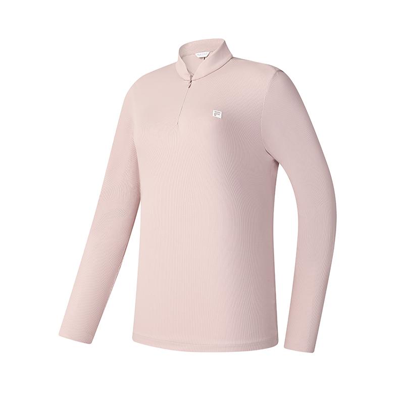 Fila Fitted Stand Collar Half Zip Knit Long Sleeve T-Shirt Women Tops Light-Bean-Paste A11W515202FPK