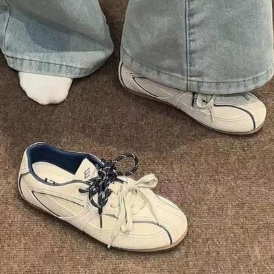 2025 Spring New Flat Bottom Inner Height Increase Retro Forrest Gump Shoes Round Head Casual Shoes Women's Lace-up German Training Shoes Sports Trend