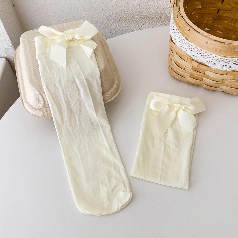 1 Girls' Bow Socks Spring/Summer Thin Velvet Stacked Socks Korean Version Lolita Baby Princess Calf Socks