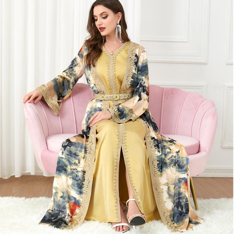 Middle Eastern Robe Patchwork Muslim Two-piece Dress, Muslim Clothing, Foreign Trade Set, Women's Fashion