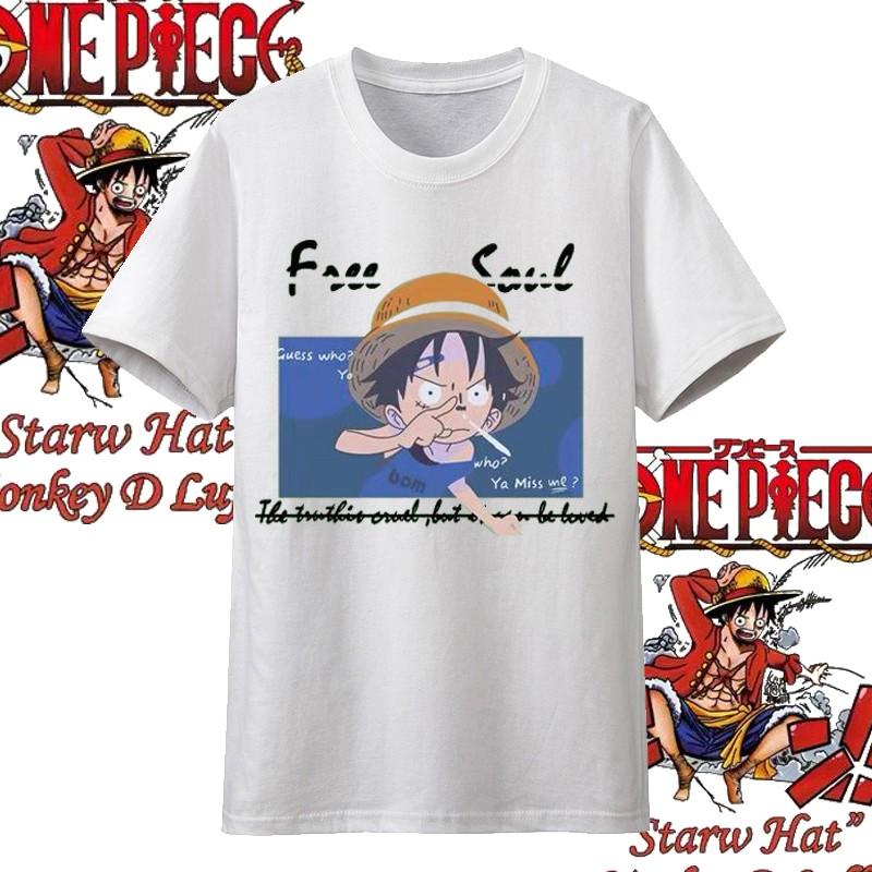 One Piece Anime Straw Hat Member Printing Oversized Cotton Tshirt Men and Women Comfortable Y2K Childrens Clothing Summer Tees