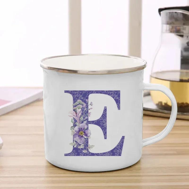 Drinks Water Milk Cups 26 Initials Letter Purple Flower Print Enamel Mug Coffee Cup Thermal Coffee Cup To Carry Cupshe Drinkware