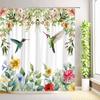 Hummingbird Floral Shower Curtain Butterfly Flower Plants Birds Watercolour Leaves Bath Curtains Home Bathroom Decor with Hooks