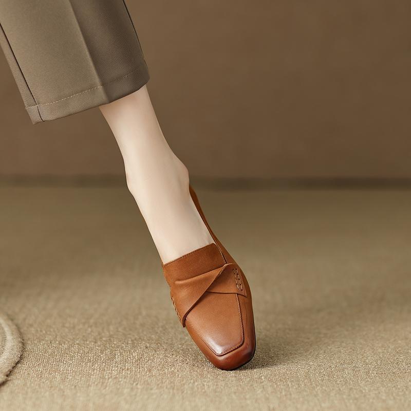 French small square head medium thick heel single shoes women's spring and autumn 2025 British style loafers retro polished small leather shoes
