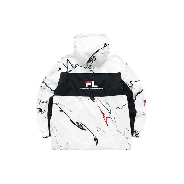 FILA Fusion X Futura Collaboration Splash Print Woven Sports Hooded Jacket Men jackets White T11M138704F-WT