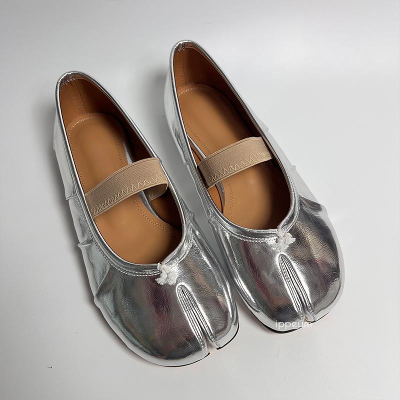 Fashion IPPEUM Women Elastic Band Ballerina Flats Ballet Split Toe Shoes Black Leather Plus Size Ballerinas Zapatos Mujer